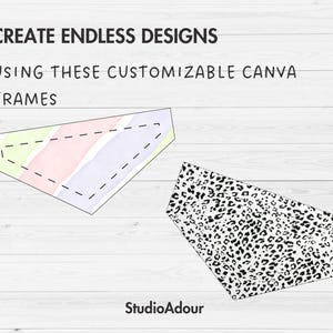 May include: Two customizable Canva frames, one with a watercolour design in pink, purple, and green, and the other with a black and white leopard print. The text "CREATE ENDLESS DESIGNS USING THESE CUSTOMIZABLE CANVA FRAMES" is at the top of the image.