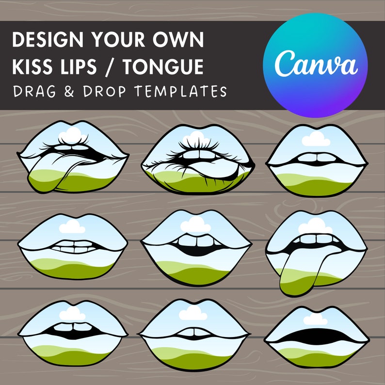 Designe deine eigenen Lippen auf Canva, Mund Lippen Canva Vorlage, ziehen und ablegen, Rote Lippen Canva Rahmen Bundle, Kuss Lippen, Valentinstag Lippen Bild 1