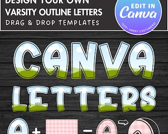 Entwerfe dein eigenes Varsity-Alphabet auf Canva, bearbeitbare Canva-Buchstaben und Zahlen, einfaches Ziehen und Ablegen, College-Sport-Alphabet, Jersey Canva-Schriftart
