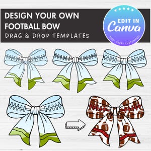 American Football Coquette Bow, Drag and Drop, Editable Football Bow Canva Template, Sublimation Game Day, Canva Frames Bundle, Sport Bow