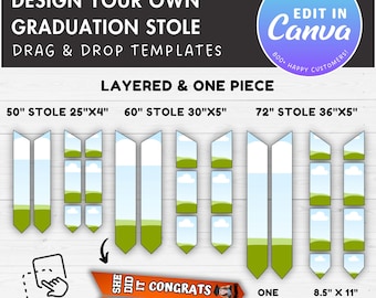 Graduation Stole Editable Canva Template, Easy Drag and Drop, Grad 2025 Sublimation Template, Canva Frames Bundle, Graduation Stole Blank