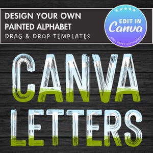 Letras de pintura Canva, modelo de alfabeto de pincelada Canva, pacote de molduras Canva, fonte pintada Canva, letras e números desenhados à mão