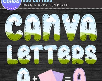 Uppercase Letters & Numbers Canva Frames, Stitch Letters, Doodle Alphabet Canva Template, Easy Drag and Drop, Sublimation, Double Canva Font