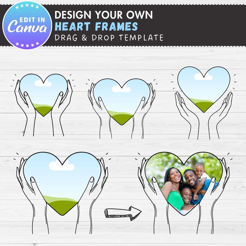 Editable Heart Canva Frames, Photo Collage Canva Template, Drag and ...