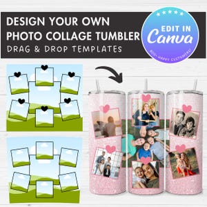 Entwerfen Sie Ihre eigene Fotocollage 20 Unzen Skinny Tumbler Vorlage, bearbeitbare Collage Canva Vorlage, einfaches Ziehen und Ablegen, Familiencollage, Sublimation