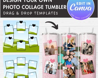 Entwerfen Sie Ihre eigene Fotocollage 20 Unzen Skinny Tumbler Vorlage, bearbeitbare Collage Canva Vorlage, einfaches Ziehen und Ablegen, Familiencollage, Sublimation