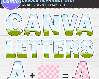 Wypełniane litery Canva, szablon Doodle Alphabet Canva, przeciąganie i upuszczanie, edytowalna czcionka Canva, pakiet ramek Canva, litery i cyfry