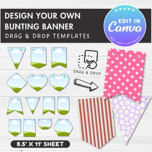 Bunting Banner Editable Canva Template, Easy Drag & Drop, Flag Banners Template, Canva Frames Bundle, Birthday Banner, Party Banner, Wedding