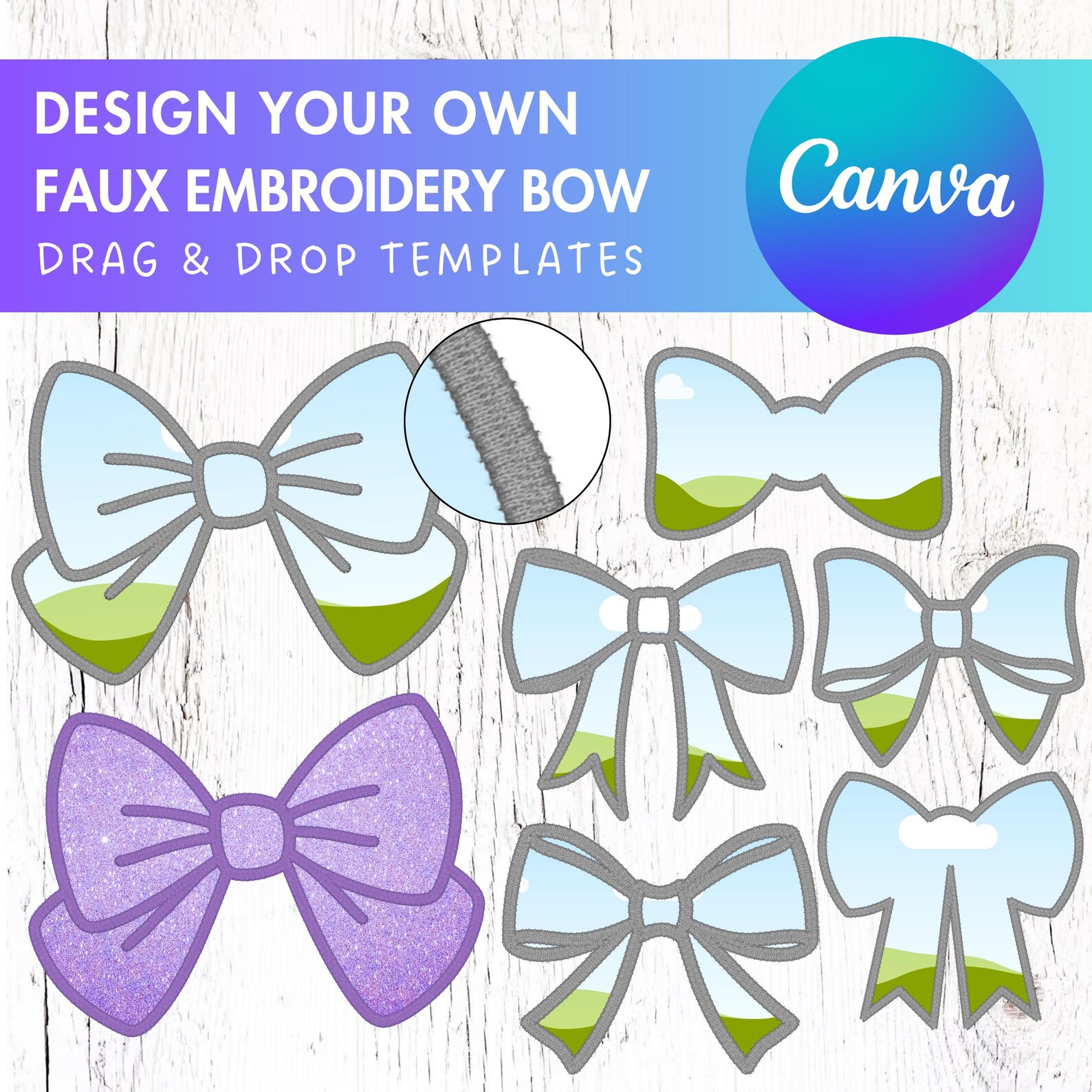 Design Your Own Faux Embroidery Bow, Digital Stitch Ribbon Bow, Bow ...