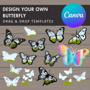 Design Your Own Butterlfy on Canva, Canva Frames Bundle, Drag and Drop Photo, Sublimation Designs, Editable Butterfly Silhouette Template