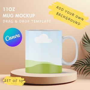 11oz Mug Canva Mockup, Drag and Drop Mockup, Coffee Mug Mockup, Mug Canva Template, Canva Frame, Add Your Own Background, Sublimation Mug