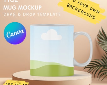 11oz Mug Canva Mockup, Drag and Drop Mockup, Coffee Mug Mockup, Mug Canva Template, Canva Frame, Add Your Own Background, Sublimation Mug