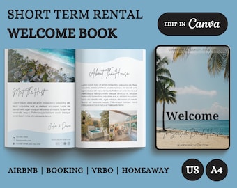 Airbnb Welcome Book, House Manual, Beach Theme Welcome Book, Vacation Rental Template, Editable Canva Welcome Guide, VRBO, Airbnb Guestbook