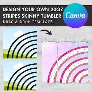 Stripes Tumbler Editable Canva Template, 20oz Skinny Tumbler Wrap, Drag an Drop PNG, Burst Tumbler Template, Straight & Tapered Wrap