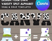 Varsity Split Alphabet Canva, Split Letters and Numbers, Drag and Drop, Canva Frames Bundle, DIY Letters Frames Canva,  Canva Split  Letters