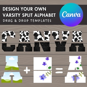 Varsity Split Alphabet Canva, Split Letters and Numbers, Drag and Drop, Canva Frames Bundle, DIY Letters Frames Canva,  Canva Split  Letters