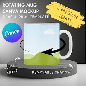 Rotating Mug Mockup, Animated Mug Canva Template, Rotating Mug Canva Mockup, Drag and Drop, 11Oz, 12Oz, 15Oz Mug, Mug 180 Degree Rotation