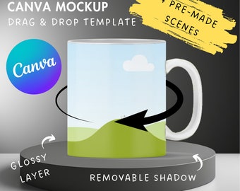 Rotierender Becher Mockup, Animierter Becher Canva Vorlage, Rotierender Becher Canva Mockup, ziehen und ablegen, 11Oz, 12Oz, 15Oz Becher, Becher 180 Grad Drehung
