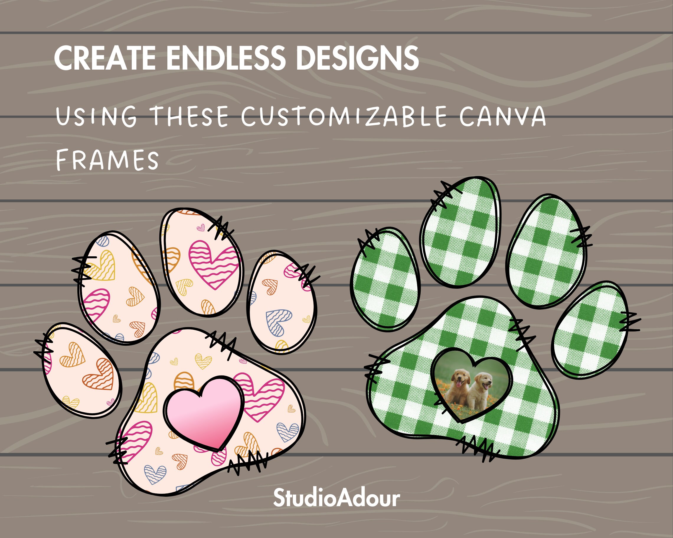 Design Your Own Doodle Paw Canva Frames, Paw Canva Template, Drag and ...