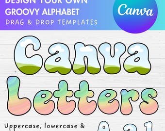 Design Your Own Groovy Alphabet on Canva, Retro Doodle Canva Letters, Drag and Drop, Editable Canva Letters & Numbers, Funky Alphabet