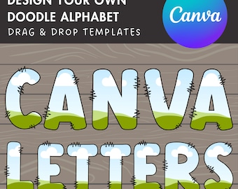 Progetta le tue lettere scarabocchio su tela, modello canva alfabeto scarabocchio, trascina e rilascia, alfabeto canva modificabile, pacchetto cornici canva