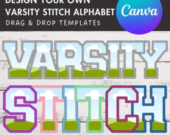 Design Your Own Varsity Letters and Numbers, Faux Embroidery Varsity Alphabet, Sport Canva Letters, Drag and Drop, DIY Applique Letters PNG