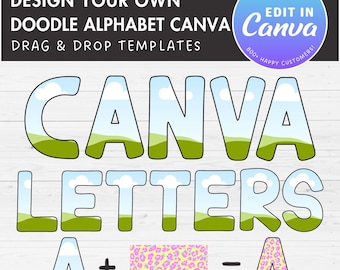 Progetta le tue lettere Doodle su Canva, modello Canva per alfabeto Doodle, trascina e rilascia, font Canva modificabile, pacchetto cornici Canva, lettera PNG