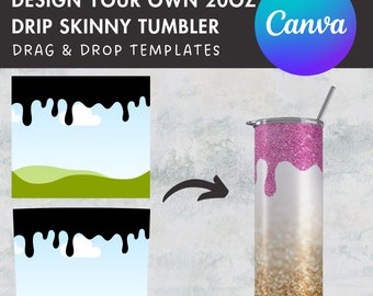 Szablon Canva do edycji Drip Tumbler, bezszwowa, 20-uncjowa, cienka owijka na kubek, przeciągnij i upuść PNG, szablon Burst Tumbler, owijka prosta i zwężana