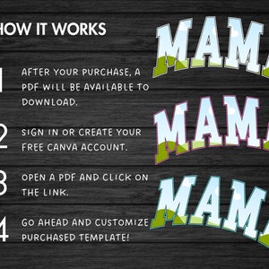 May include: A digital graphic design template for a "Mama" design. The template features a blue sky with clouds, green grass, and the word "Mama" in white letters with a blue outline. The template is available in three different color variations: pink, teal, and green.