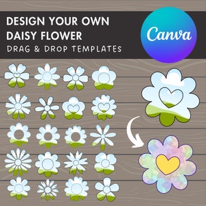 May include: Design your own daisy flower with these customizable templates. Choose from a variety of styles, including a heart, a sky, and a simple daisy. Drag and drop your favorite elements to create a unique flower.