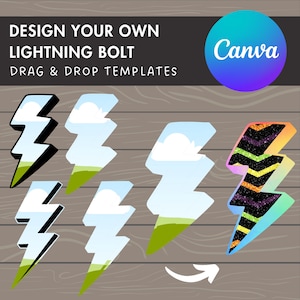 Entwerfen Sie Ihre eigenen Lightning Bolt Canva Frames, Donner Canva Vorlage, ziehen Sie sie ab und legen Sie Foto, bearbeitbares Lightning PNG, Canva Frames Bundle fest
