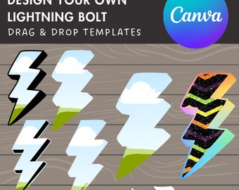 Design Your Own Lightning Bolt Canva Frames, Thunder Canva Template, Drag and Drop Photo, Editable Lightning PNG, Canva Frames Bundle