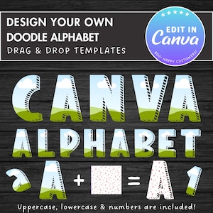 Design Your Own Doodle Letters on Canva, Cartoon Alphabet Canva Template, Drag and Drop, Editable Uppercase & Lowercase Canva Letters #95