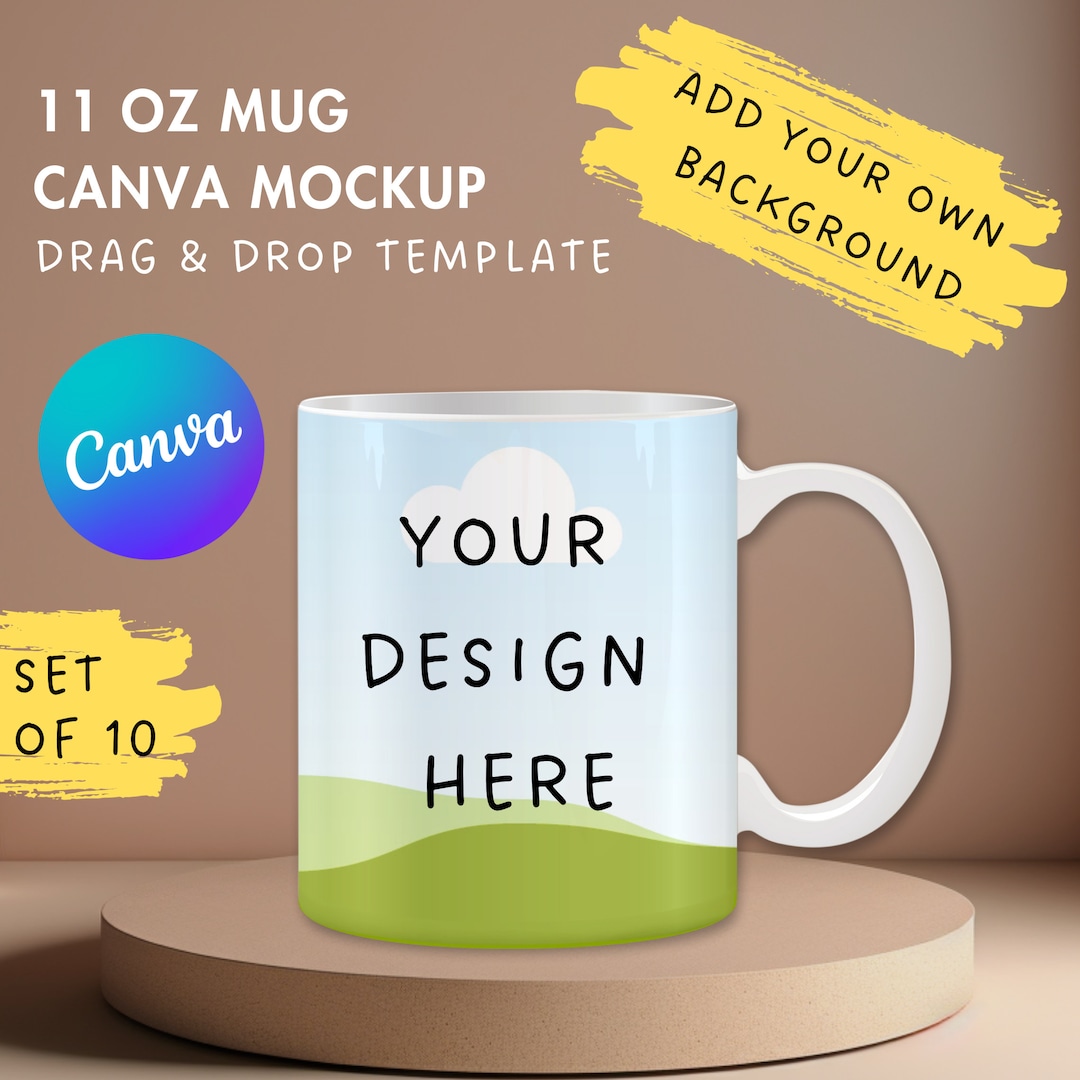 11 Oz Mug Canva Mockup, Mug Canva Frame, Easy Drag and Drop Photo