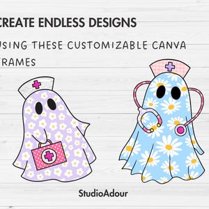 Design Your Own Nurse Ghost, Retro Ghost Canva Templates, Drag and Drop, Canva Frames Bundle, Spooky Season, Halloween Ghost, Groovy Ghost image 4