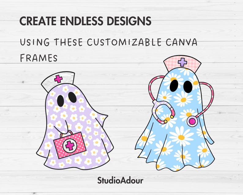 Design Your Own Nurse Ghost, Retro Ghost Canva Templates, Drag and Drop, Canva Frames Bundle, Spooky Season, Halloween Ghost, Groovy Ghost image 4