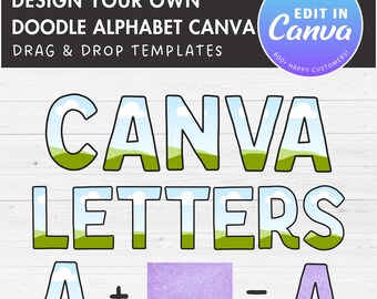 Modello alfabeto Canva modificabile, lettere scarabocchiate Canva, lettere maiuscole, pacchetto cornici Canva, design a sublimazione, font Canva trascina e rilascia