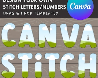 Design Your Own Digital Stitch Alphabet on Canva, Uppercase Doodle Letters, Editable Letters Template, Drag and Drop,  Canva Frames Bundle
