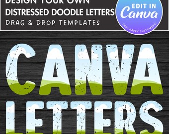 Diseña tu propio alfabeto desgastado con garabatos en Canva. Paquete de marcos de Canva. Arrastra y suelta. Letras editables en mayúsculas y minúsculas con efecto grunge.