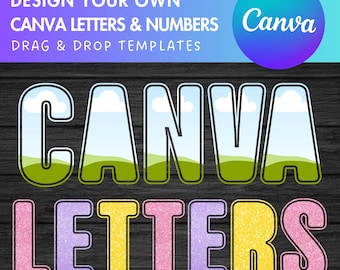 Designa dina egna Canva-ramar med stora bokstäver och siffror, Canva-mall för klotteralfabetet, enkel dra-och-släpp-design, sublimeringsbokstäver PNG