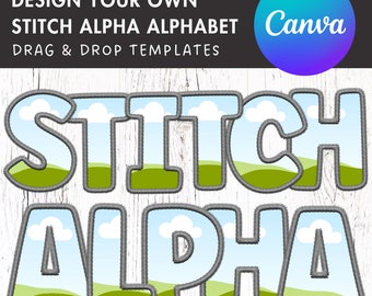 Digital Stitch Canva Alphabet PNG, Faux Embroidery Applique Letters, Canva Frames Bundle, Drag and Drop, DIY Canva Alphabet, Duotone Color