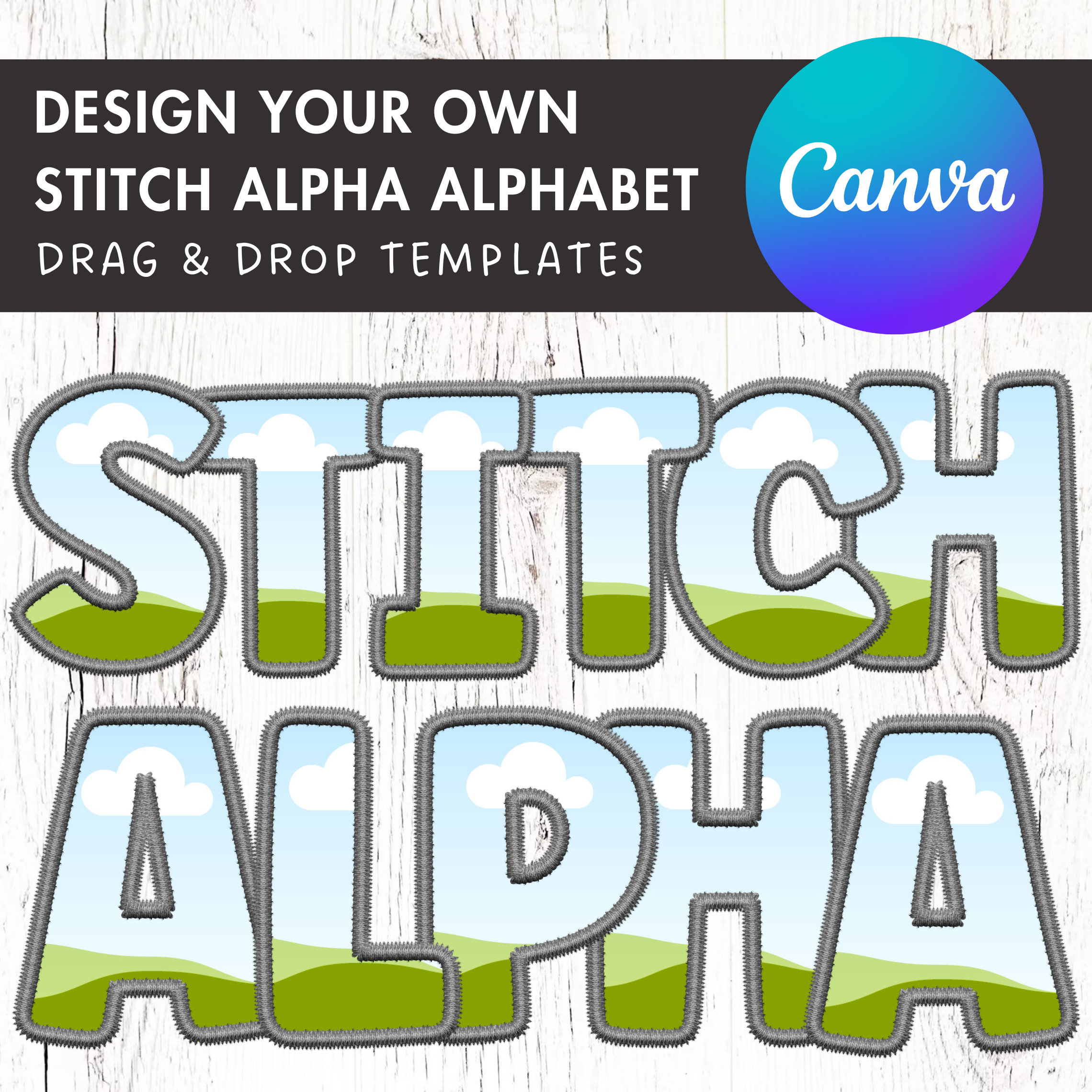 Digital Stitch Canva Alphabet PNG, Faux Embroidery Applique Letters, Canva Frames Bundle, Drag and Drop, DIY Canva Alphabet, Duotone Color