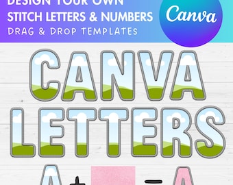 Digital Stitch Canva Alphabet PNG, Faux Embroidery Applique Letters , Canva Frames Bundle, Drag and Drop, DIY Canva Alphabet, Duotone