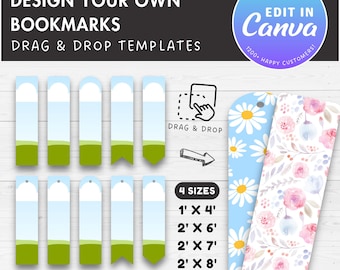 Bladwijzer bewerkbare canvassjabloon, eenvoudig slepen en neerzetten, bladwijzersublimatiesjabloon, sjabloon voor DIY-bladwijzer, afdrukbare bladwijzers Canva Frames