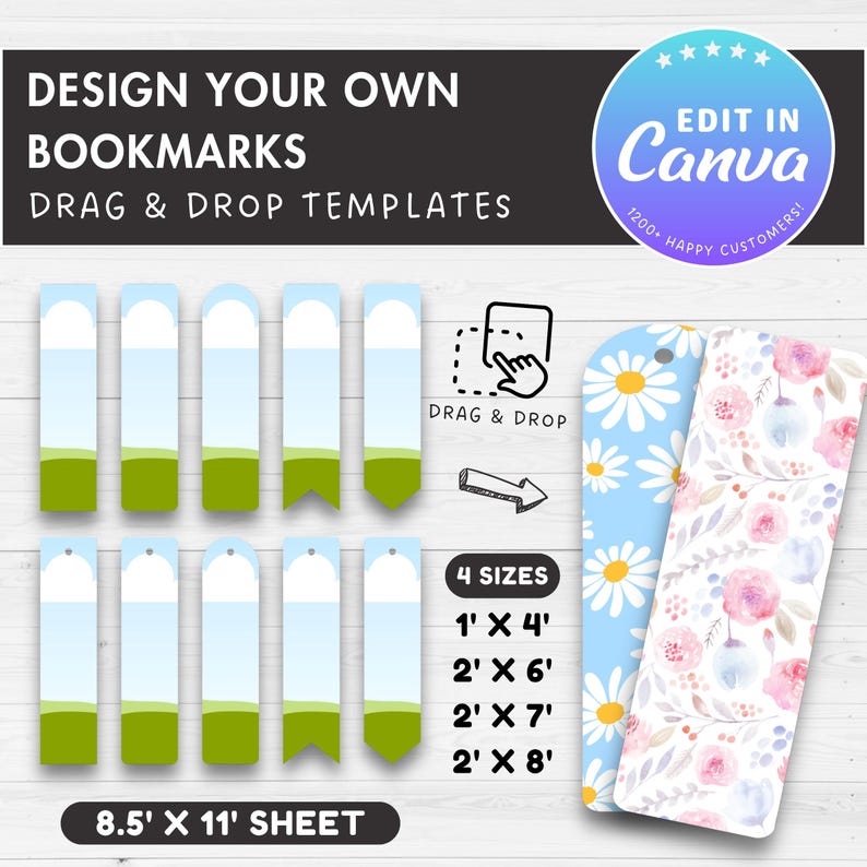 Bookmark Editable Canva Template, Easy Drag & Drop, Bookmark ...