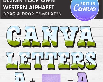 Design Your Own Western Doodle Letters Canva, Uppercase Alphabet Canva Template, Drag and Drop, Editable Canva Font, Cowboy Letters PNG
