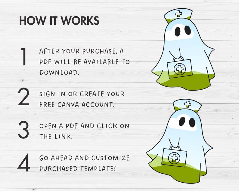 Design Your Own Nurse Ghost, Retro Ghost Canva Templates, Drag and Drop, Canva Frames Bundle, Spooky Season, Halloween Ghost, Groovy Ghost image 2