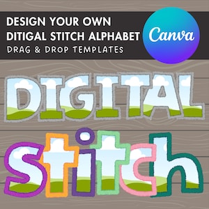 Digital Stitch Canva Letters PNG, Faux Embroidery Applique DIY Letters , Canva Frames Bundle, Easy Drag and Drop, Duotone Canva Alphabet