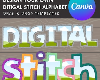 Digital Stitch Canva Letters PNG, Faux Embroidery Applique DIY Letters , Canva Frames Bundle, Easy Drag and Drop, Duotone Canva Alphabet