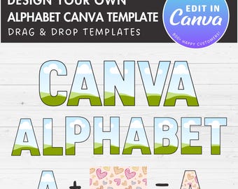 Progetta il tuo alfabeto Canva, modello di lettere Canva, trascina e rilascia, font Canva modificabile, pacchetto di cornici Canva, lettere PNG, sublimazione